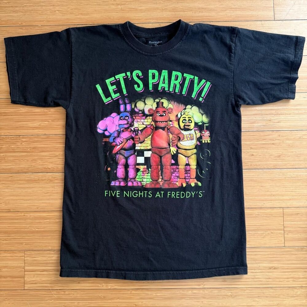Five Nights at Freddy's Lets Party! Graphic Tee Shirt Youth L Womens S Black